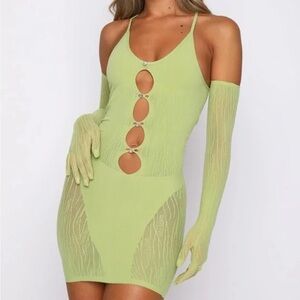 NWT White Fox Green Link Up Mini Dress W/ Gloves (Matcha Green)